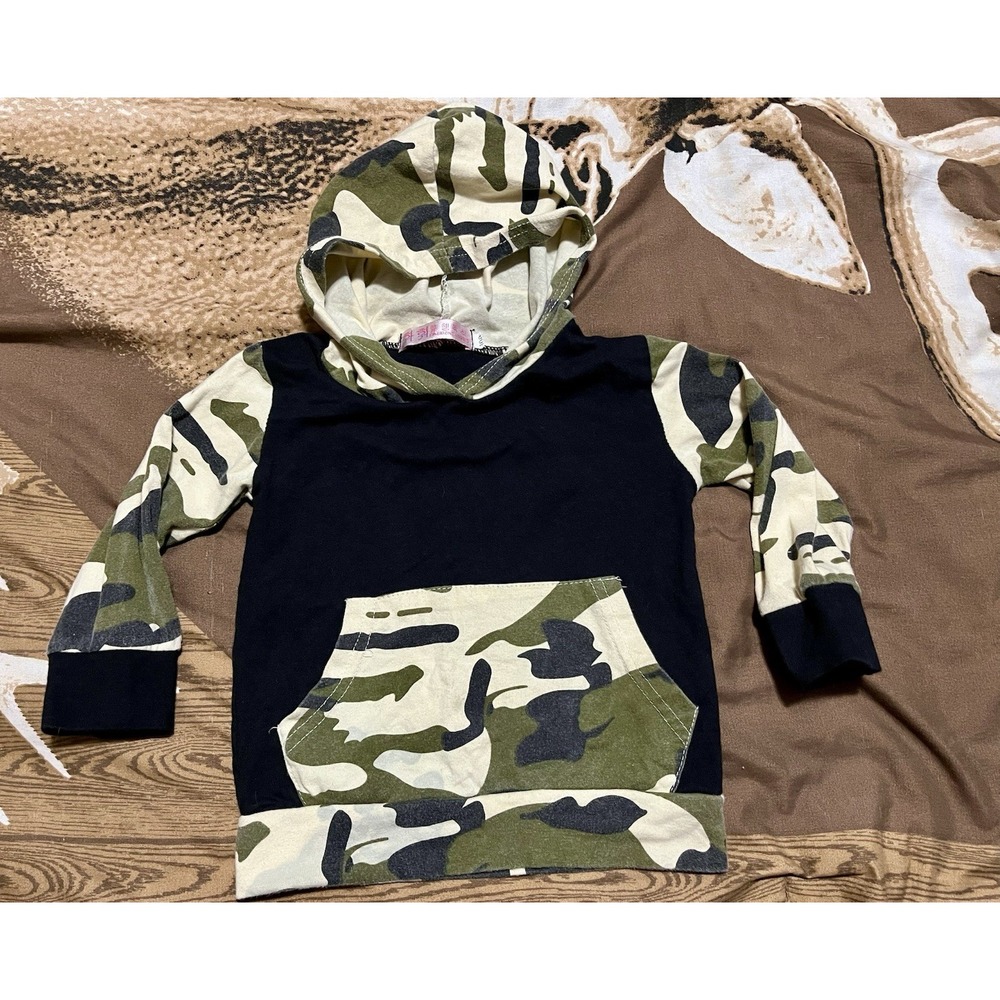 Unbranded Black & Camo Hooded Long Sleeve Shirt 18 Month Toddler